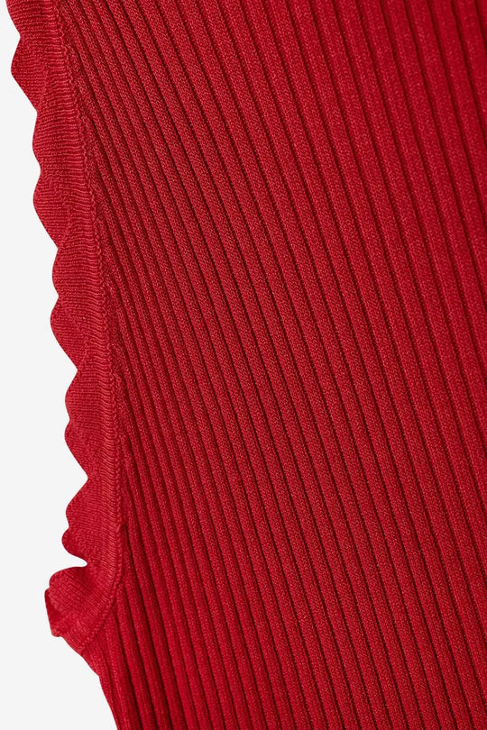 Red Tank Top with Ribbed Underarm Detail - RED / ONE - Tops