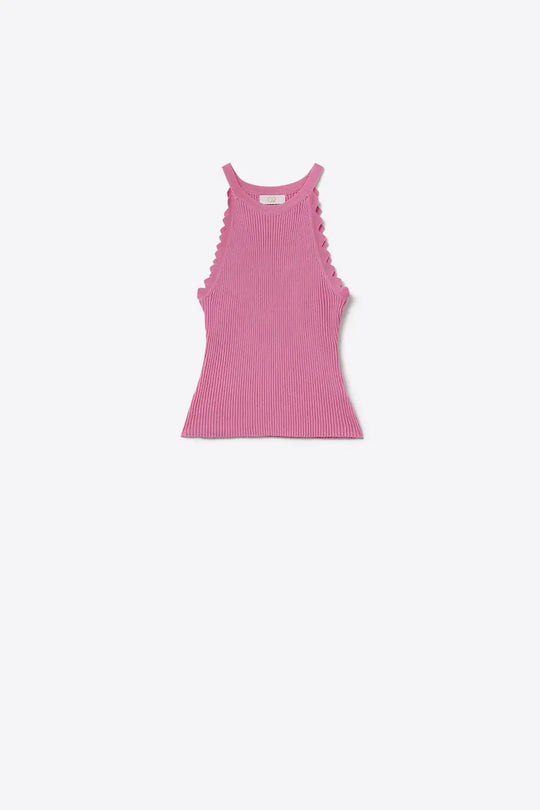 Sleeveless pink top with wave details - PINK / ONE - Tops