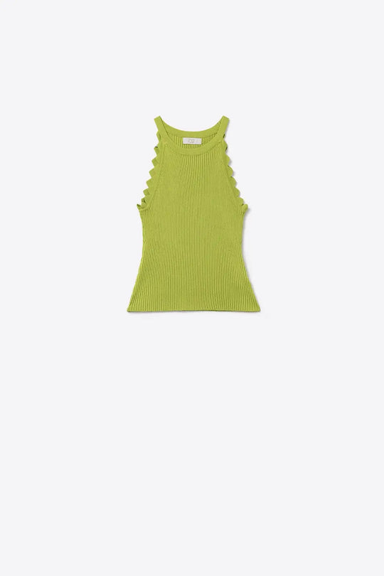 Light Moss Green Tank Top with Ribbed Underarm Detail - GREEN / ONE - Tops