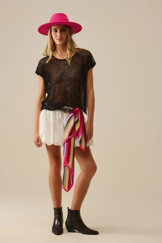 Open Knit Crochet dropped Sleeved Top in black - BLACK / ONE - Sweaters