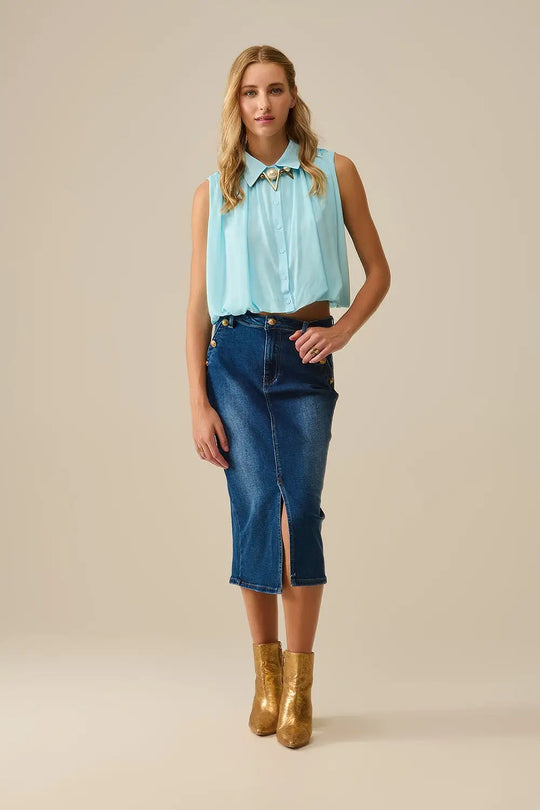 baby blue chiffon blouse with pleats at the hem - Shirts