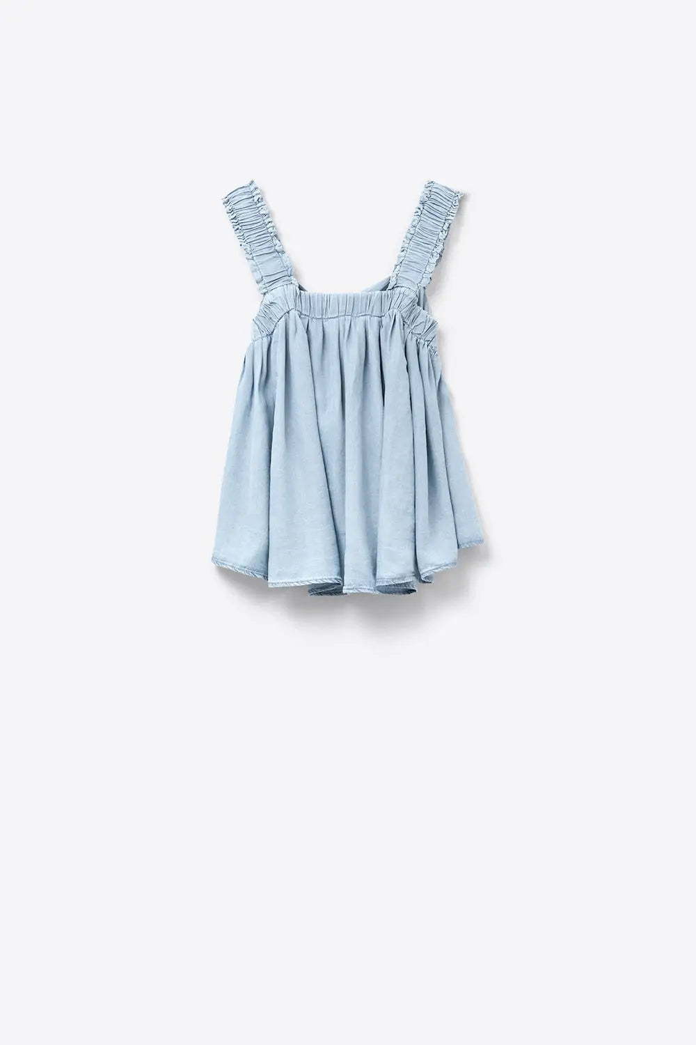 Tencel fabric Top with Rouched Straps in Blue - Tops