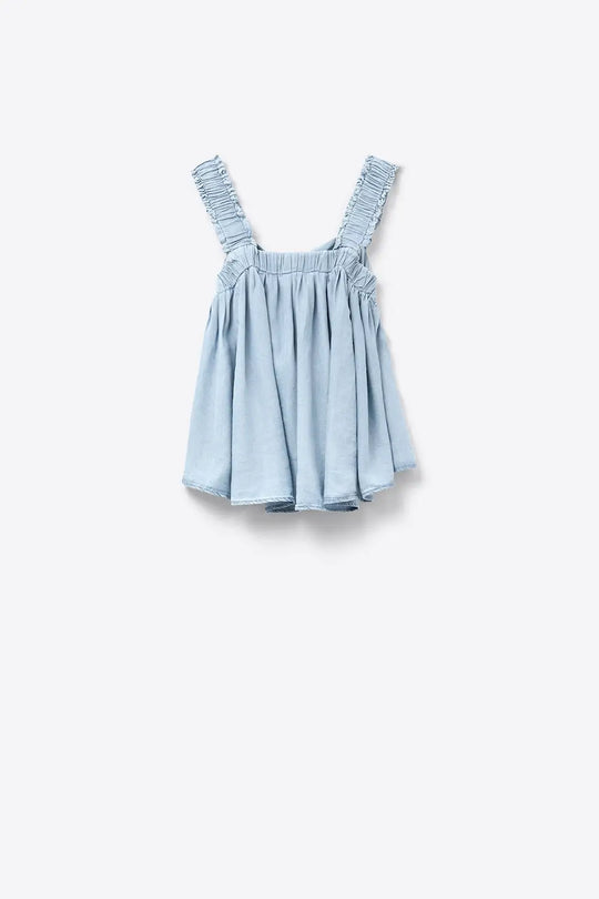 Tencel fabric Top with Rouched Straps in Blue - Tops