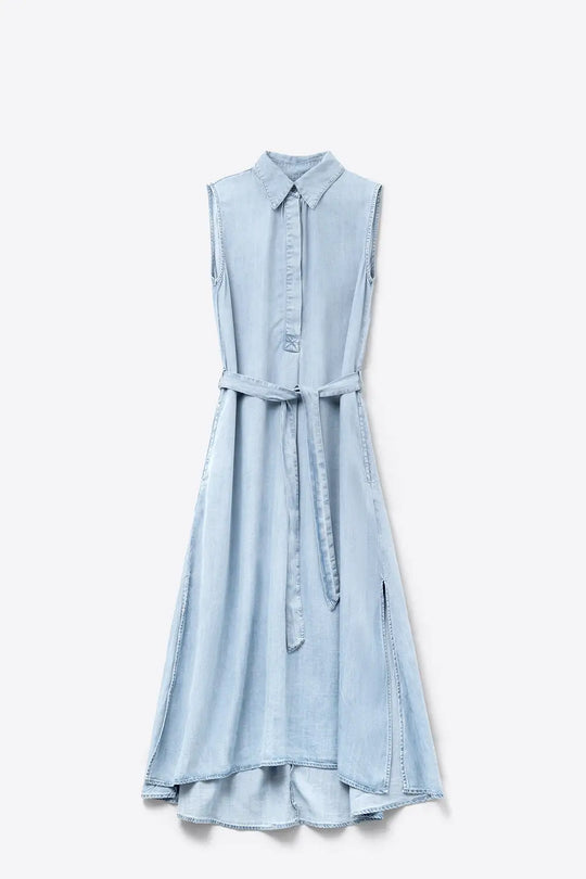 Sleeveless tencel fabric shirt dress in Blue - Dresses