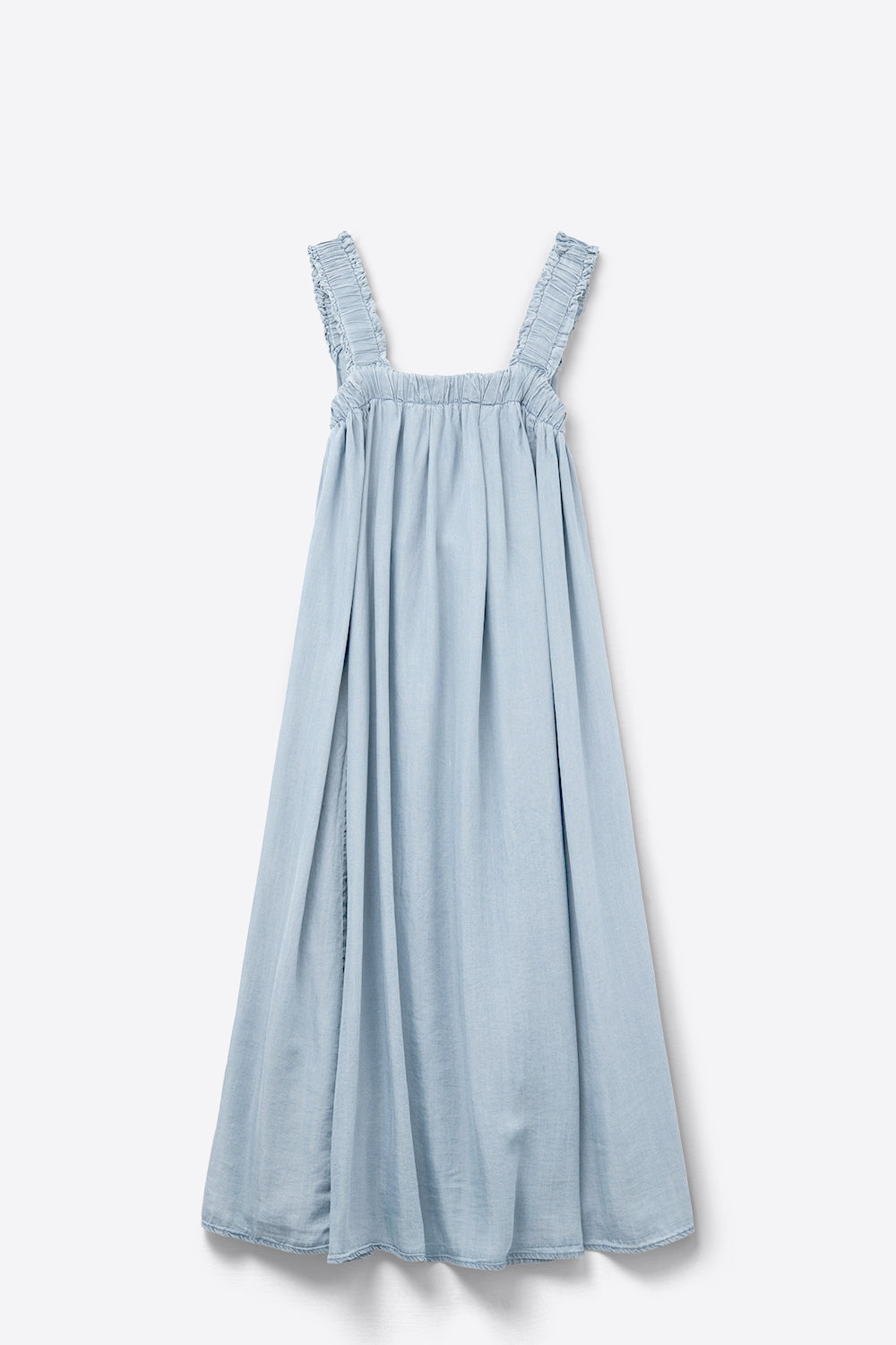 Light Blue maxi Dress with Ruffled Straps in tencel fabric