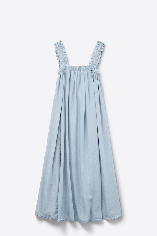 Light Blue maxi Dress with Ruffled Straps in tencel fabric