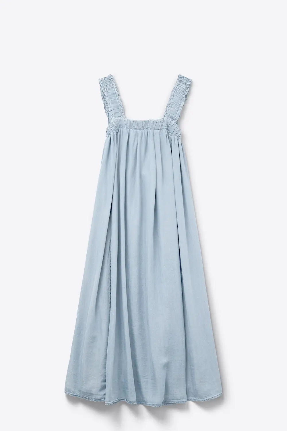 Light Blue maxi Dress with Ruffled Straps in tencel fabric - Dresses