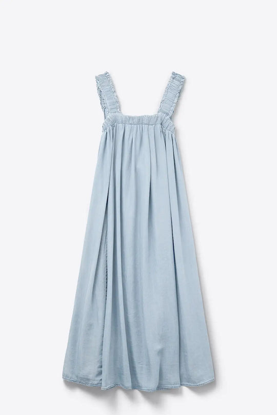 Light Blue maxi Dress with Ruffled Straps in tencel fabric - Dresses