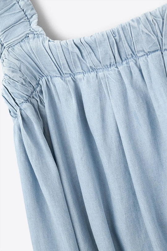 Light Blue maxi Dress with Ruffled Straps in tencel fabric - Dresses