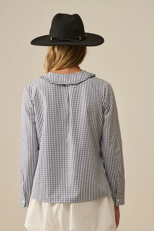 Gingham peter pan collar blouse in Black and White - Shirts