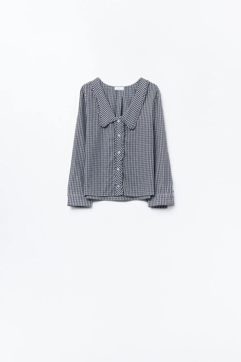 Gingham peter pan collar blouse in Black and White - Shirts