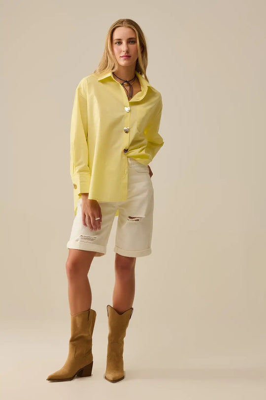 Relaxed Poplin Shirt With Gold Heart Buttons in yellow - Shirts