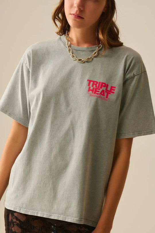 Washed grey relaxed fit Short Sleeve TRIPLE HEAT LOGO T-shirt - GRAY / ONE - T-Shirts