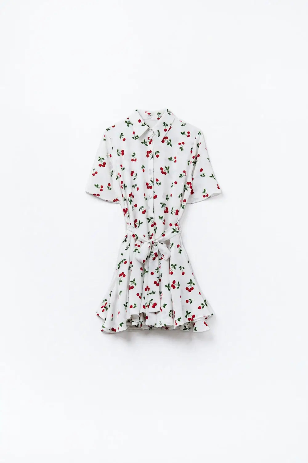 Cherry Print Short Shirt Dress - Dresses