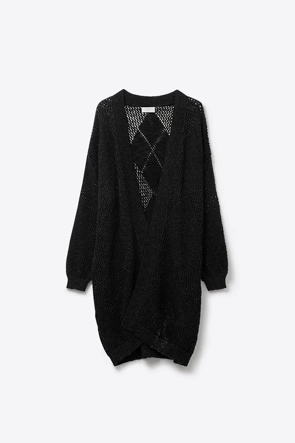 Black Draped Cardigan With Crochet Design - BLACK / ONE - Cardigans