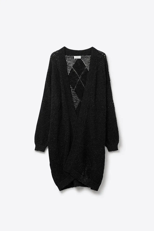 Black Draped Cardigan With Crochet Design - BLACK / ONE - Cardigans