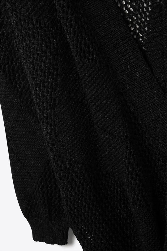 Black Draped Cardigan With Crochet Design - BLACK / ONE - Cardigans