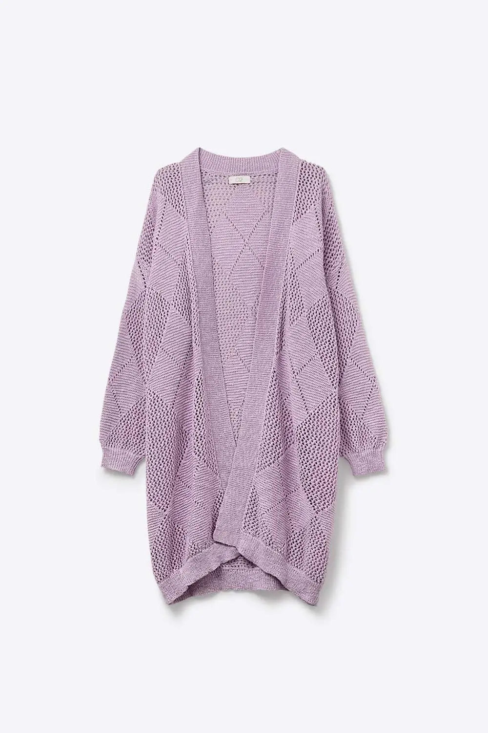Lavender Draped Cardigan With Crochet Design - PURPLE / ONE - Cardigans