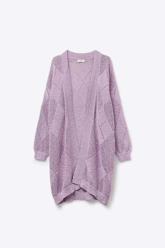 Lavender Draped Cardigan With Crochet Design - PURPLE / ONE - Cardigans