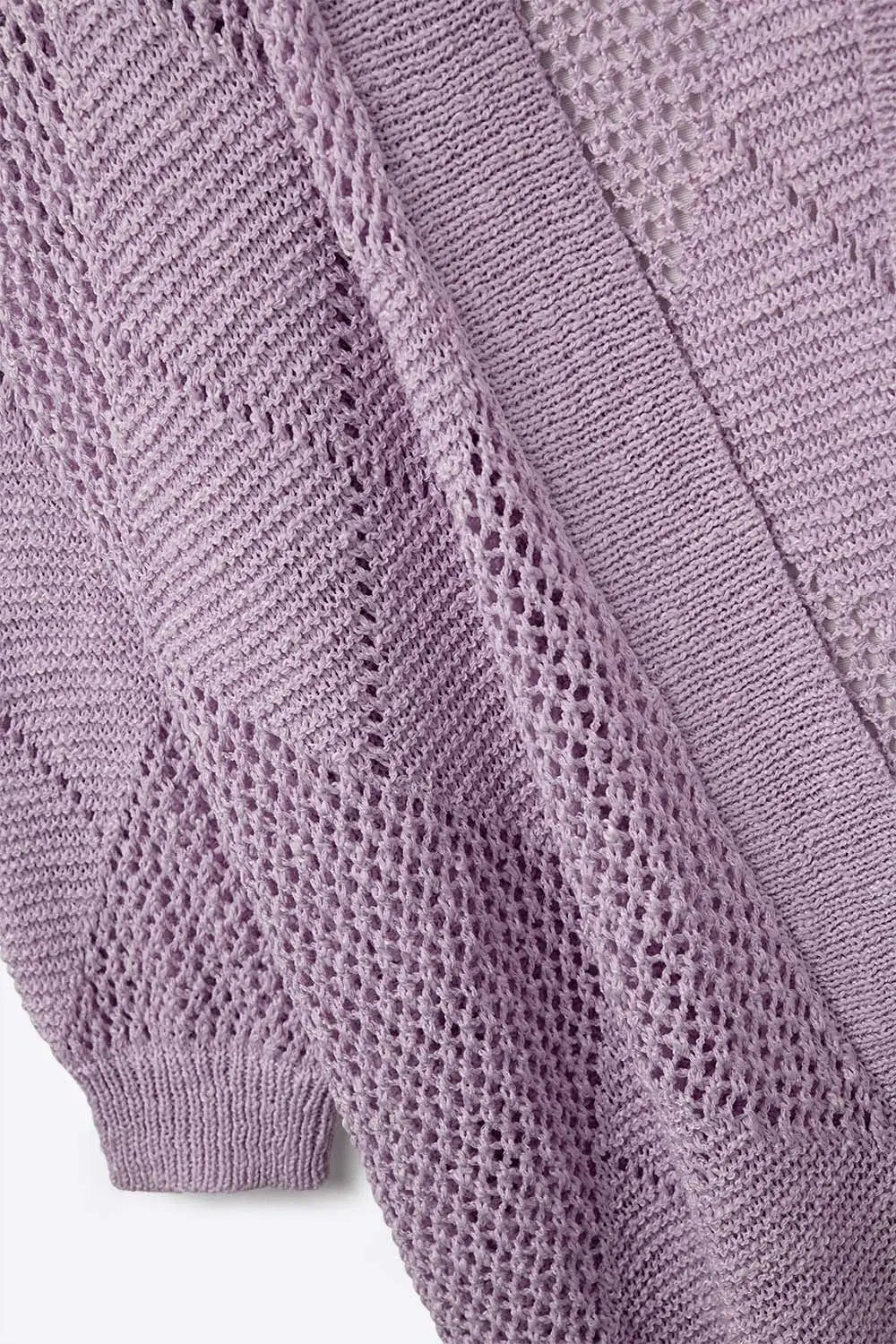 Lavender Draped Cardigan With Crochet Design - PURPLE / ONE - Cardigans