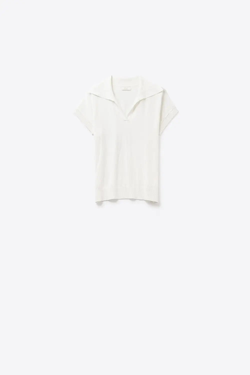 Fine Knit Polo-Style Short Sleeve Top in White - WHITE / ONE - Polos