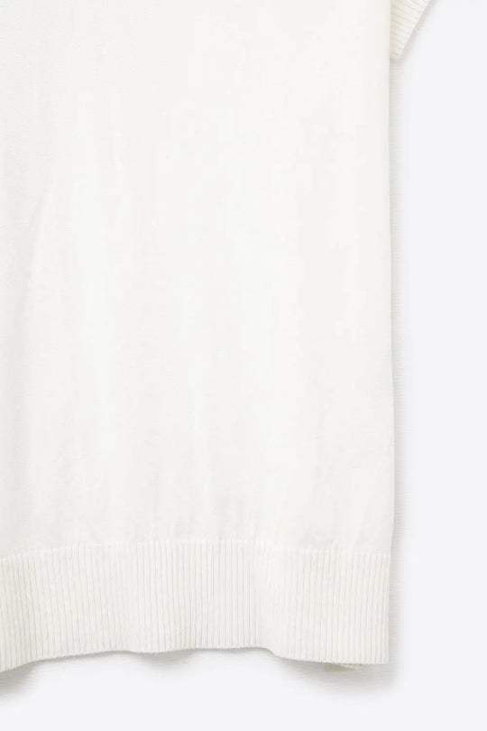 Fine Knit Polo-Style Short Sleeve Top in White - WHITE / ONE - Polos