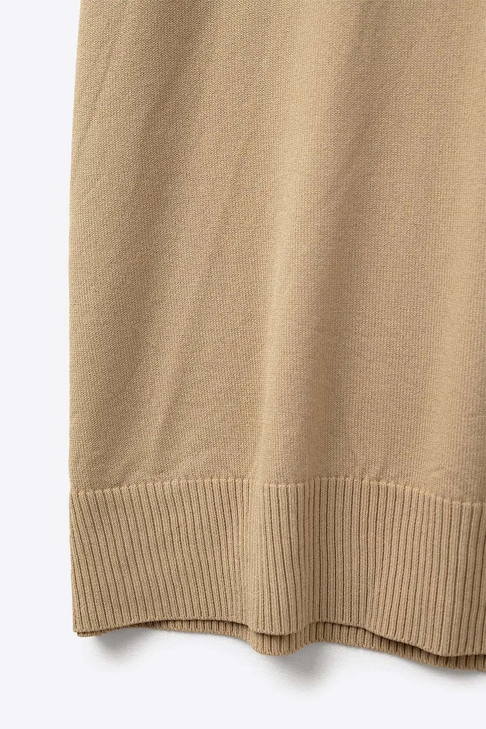 Fine Knit Polo-Style Short Sleeve Top in Camel - CAMEL / ONE - Polos