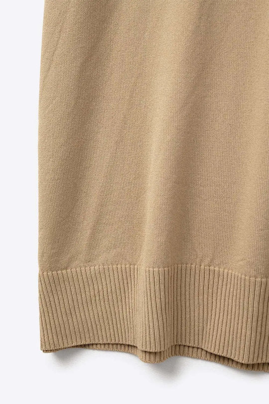Fine Knit Polo-Style Short Sleeve Top in Camel - CAMEL / ONE - Polos