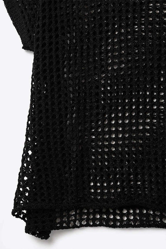 Open Knit Crochet dropped Sleeved Top in black - BLACK / ONE - Sweaters