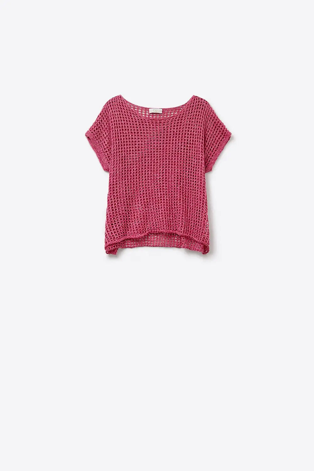 Open Knit Crochet dropped Sleeved Top in Fuschia - FUCHSIA / ONE - Sweaters