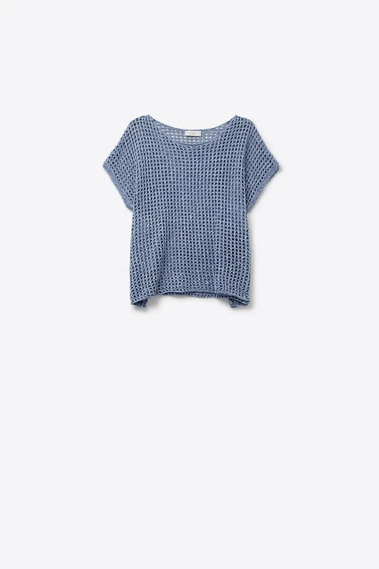 Open-knit dropped Short-sleeved Top in blue - BLUE / ONE - Sweaters