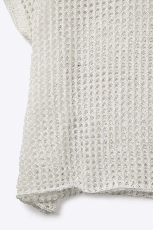 Open Knit Crochet dropped Sleeved Top in white - WHITE / ONE - Sweaters