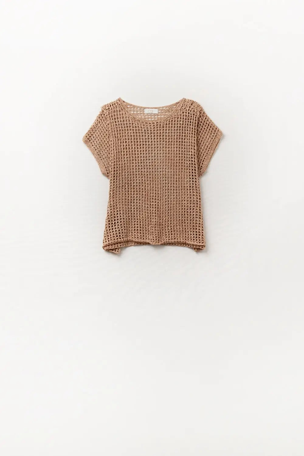 Open Knit Crochet dropped Sleeved Top in Camel - CAMEL / ONE - Sweaters