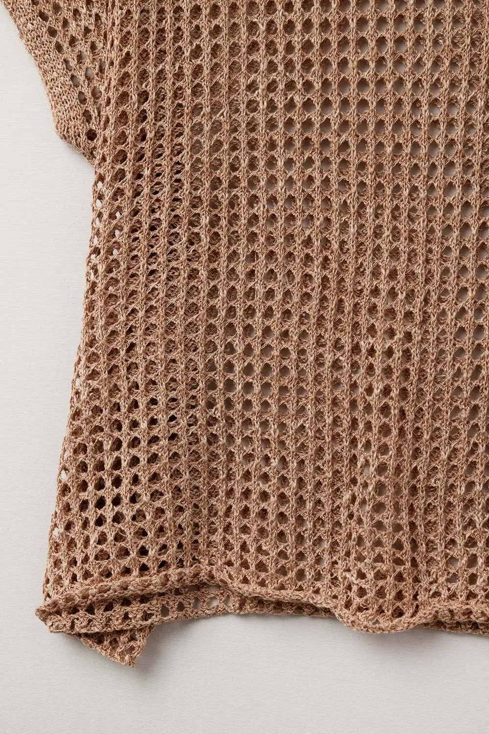 Open Knit Crochet dropped Sleeved Top in Camel - CAMEL / ONE - Sweaters
