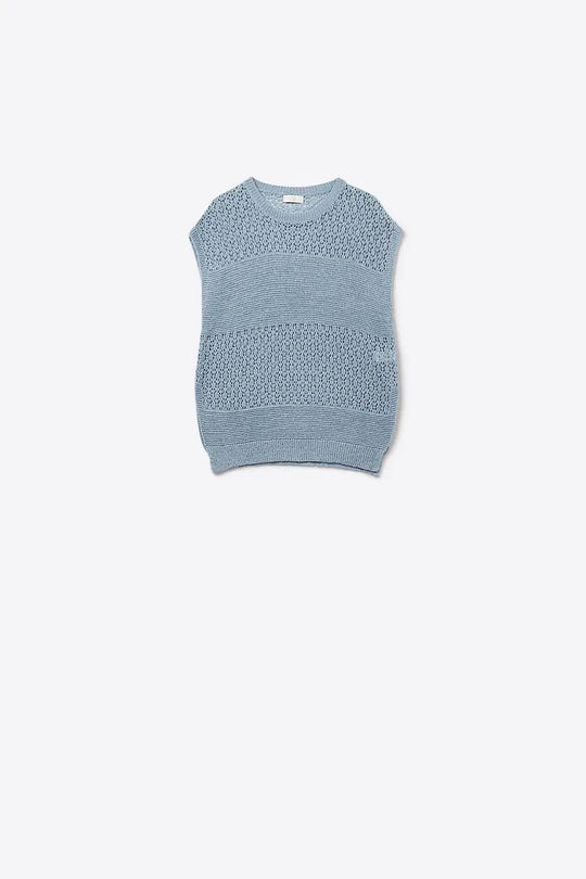 Blue sweater with soft open knit and dropped sleeves - BLUE / ONE - Sweaters