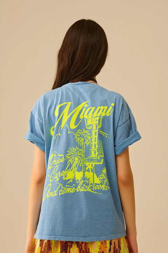 blue T-shirt with Miami logo print in yellow - BLUE / ONE - T-Shirts