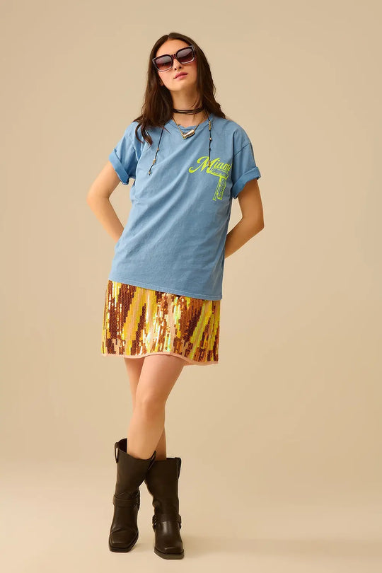 blue T-shirt with Miami logo print in yellow - BLUE / ONE - T-Shirts