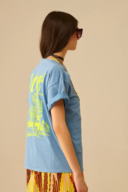blue T-shirt with Miami logo print in yellow - BLUE / ONE - T-Shirts