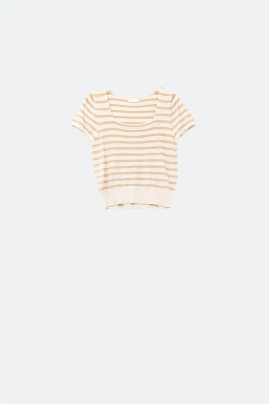 Square neck Stripped Sweater in beige and camel - BEIGE / ONE - Sweaters