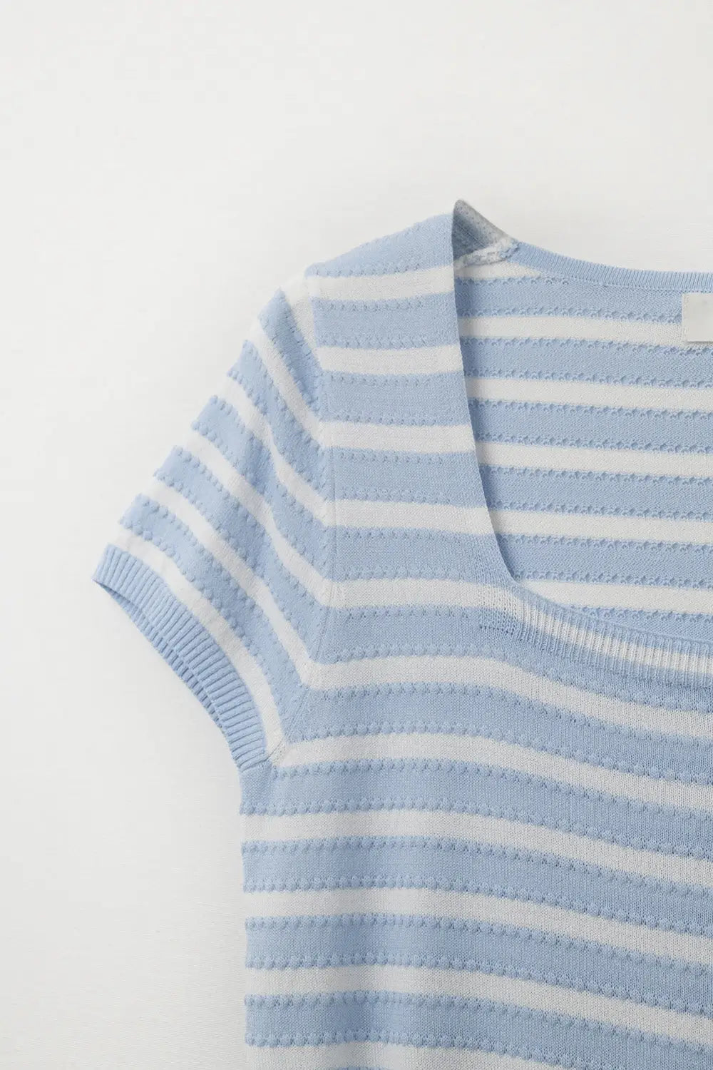 Square neck Stripped Sweater in baby blue and White - BLUE / ONE - Sweaters
