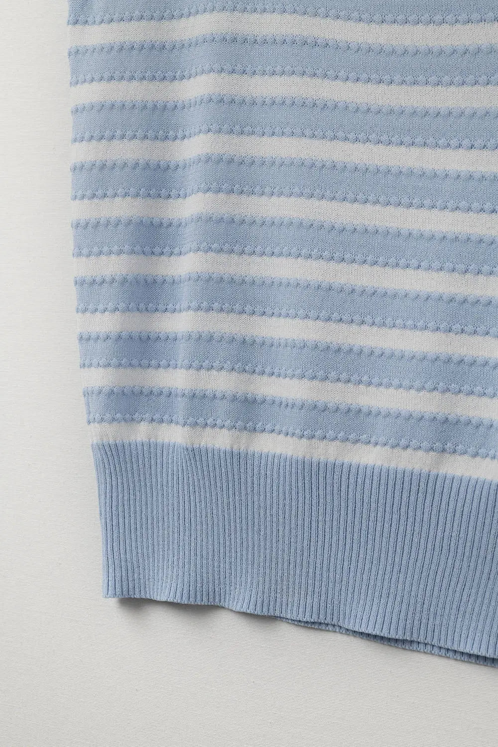 Square neck Stripped Sweater in baby blue and White - BLUE / ONE - Sweaters