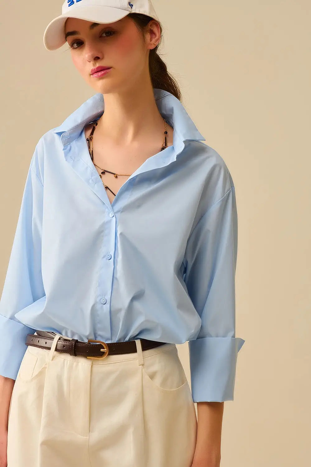 Blue poplin shirt with extra-wide cuffs - Shirts