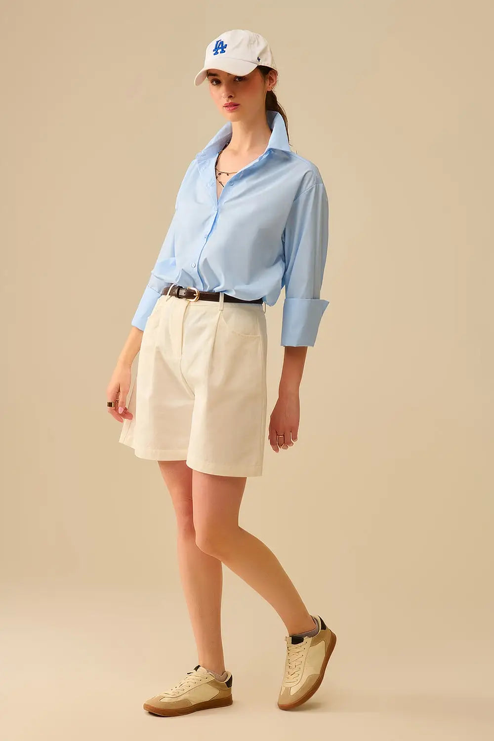 Blue poplin shirt with extra-wide cuffs - Shirts