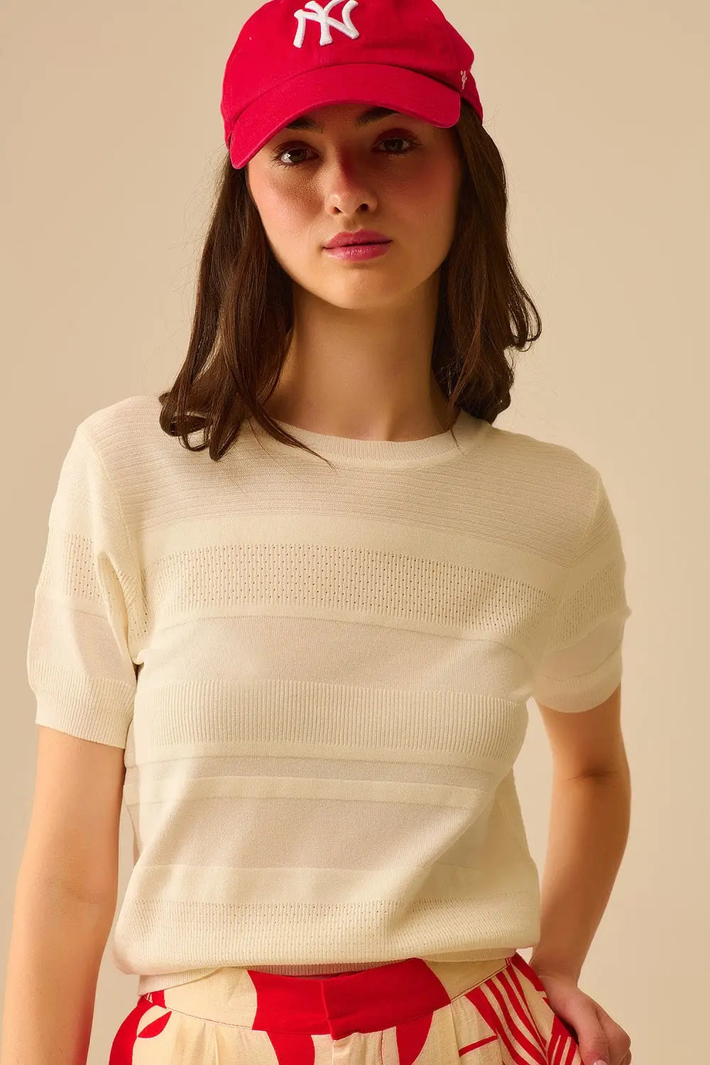 Textured Stripe Knit Sweater in White - WHITE / ONE - Sweaters