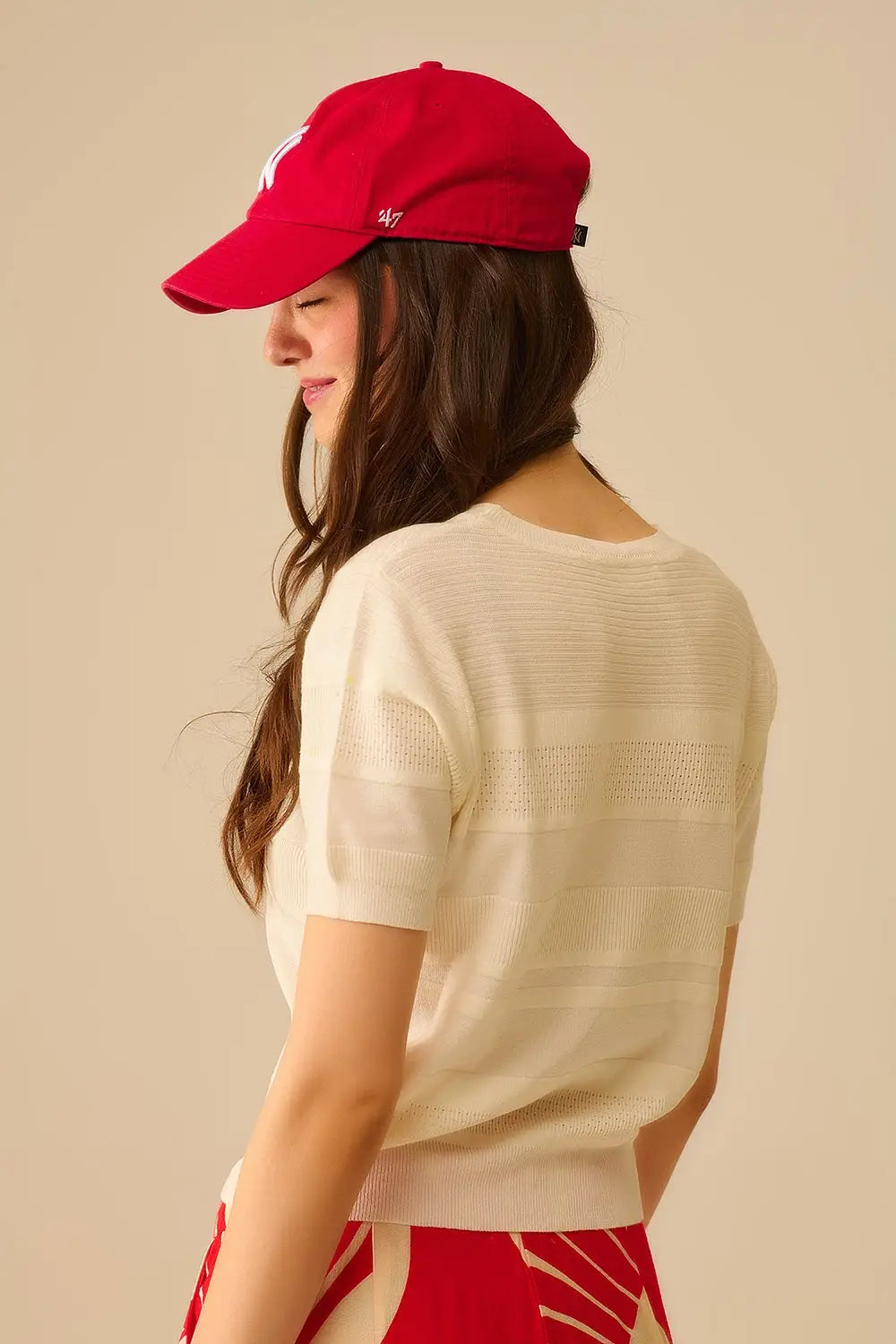 Textured Stripe Knit Sweater in White - WHITE / ONE - Sweaters