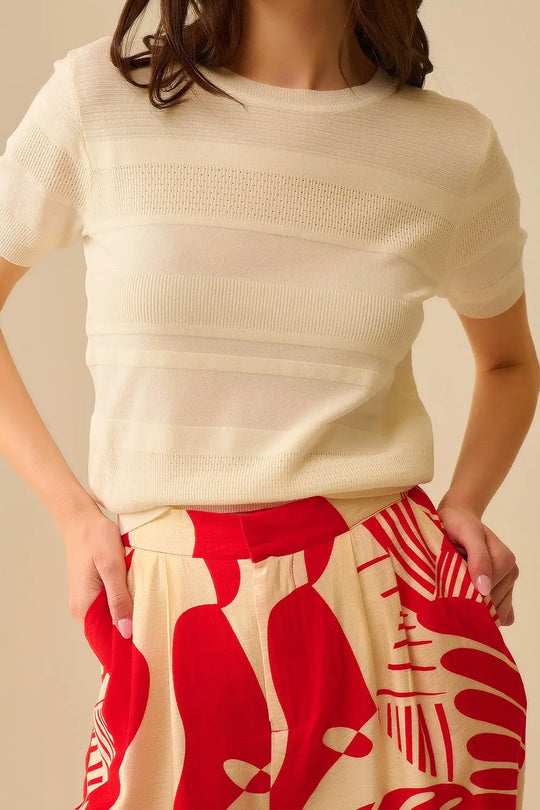 Textured Stripe Knit Sweater in White - WHITE / ONE - Sweaters