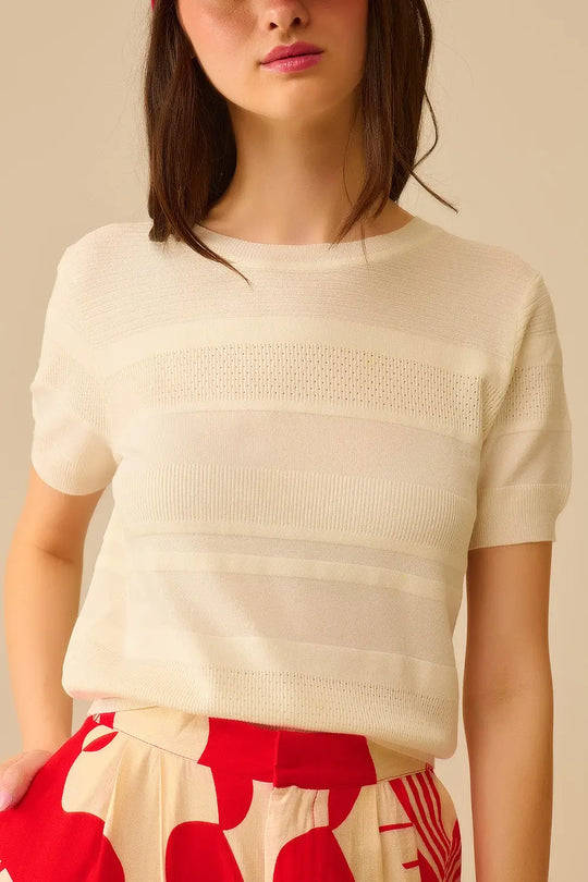 Textured Stripe Knit Sweater in White - WHITE / ONE - Sweaters