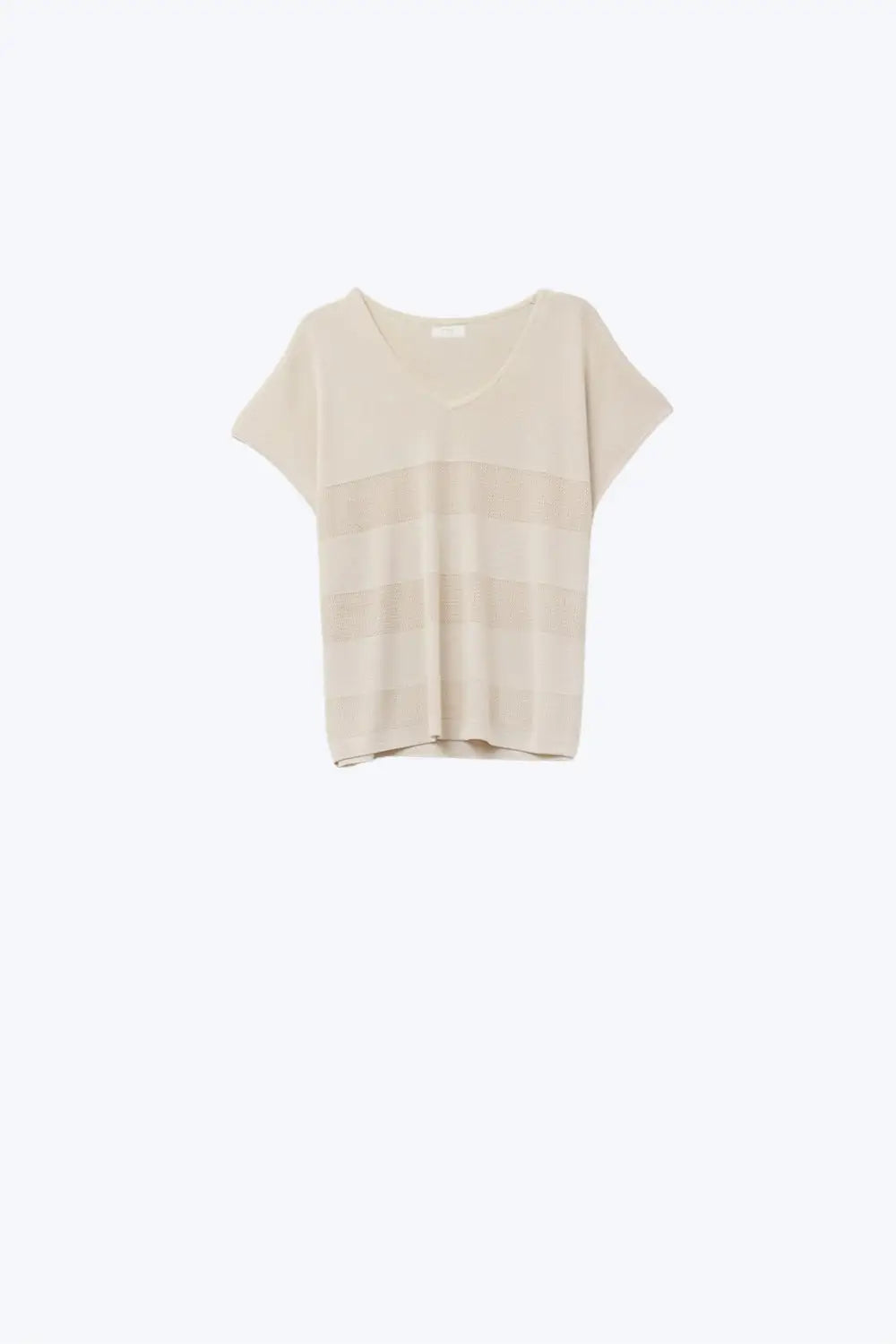 Beige V-neck knit sweater with open stitch detail - BEIGE / ONE - Sweaters