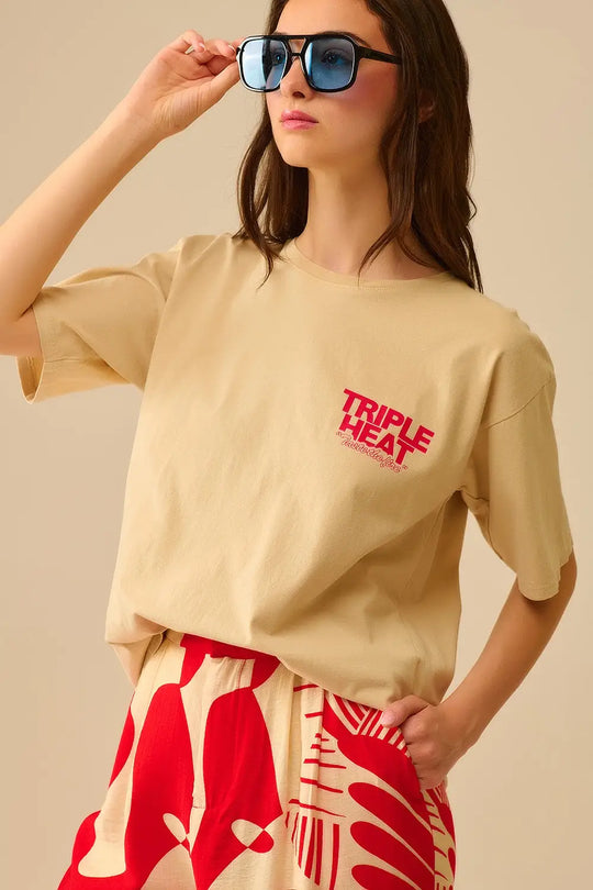 Beige relaxed fit Short Sleeve TRIPLE HEAT T-shirt - BEIGE / ONE - T-Shirts