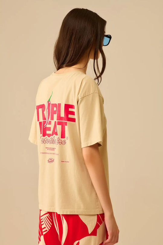Beige relaxed fit Short Sleeve TRIPLE HEAT T-shirt - BEIGE / ONE - T-Shirts